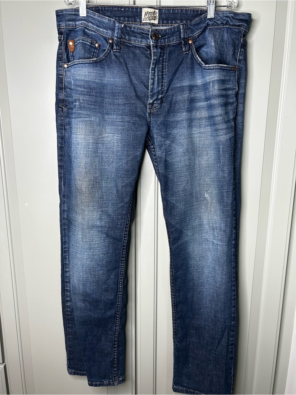 Men's Moon Shine by Braid Paisley 120 proof slim straight jeans 36W x 32L